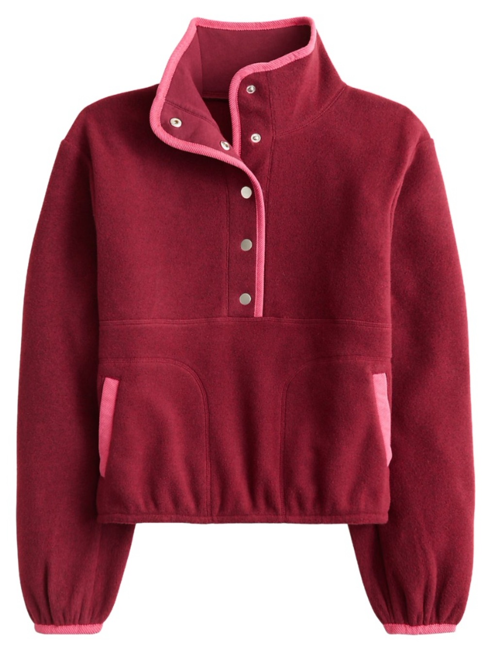 J. Crew Burgundy & Pink Warmup Fleece Pullover